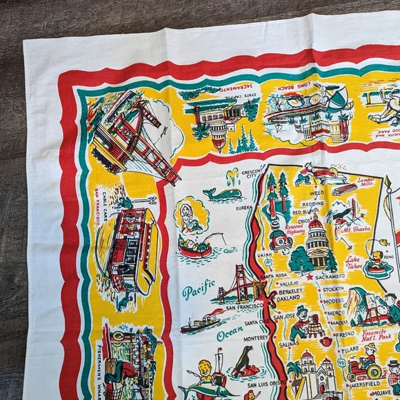 1950's VINTAGE CALIFORNIA souvenir TABLECLOTH 50's